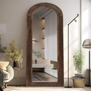 Arched Full Length Mirror with Solid Wood Frame, 65"x22"